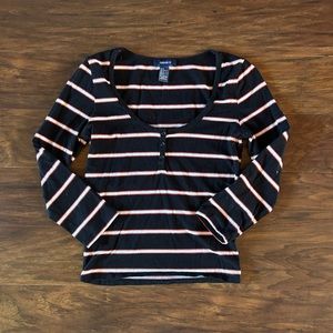 Fitted Striped black shirt - 3/4 sleeve